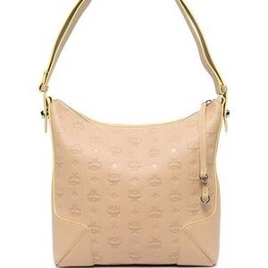 BRAND NEW MCM Klara Medium Monogram Leather Hobo Bag in Croissant NWT